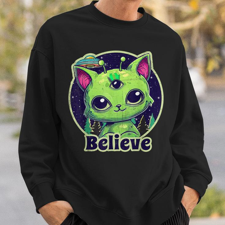 Cute Alien Cat Belive In Ufo Kawaii Sweatshirt Gifts for Him
