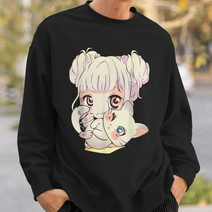 Cute Anime Und Katzen Für N Manga Kawaii Grafik Otaku Black Sweatshirt Geschenke für Ihn