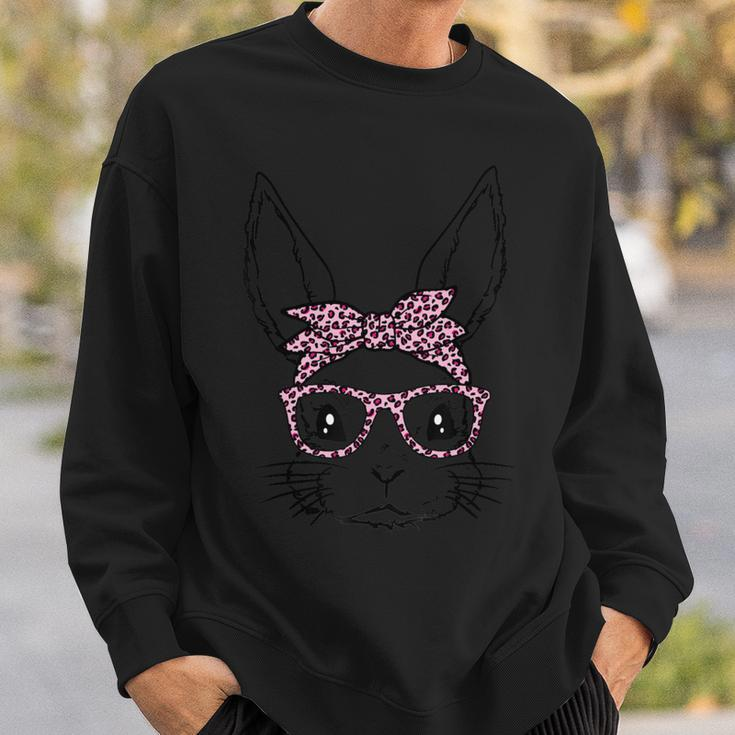 Cute Bunny Rabbit Face With Leopard Glasses Bandana Easter Sweatshirt Gifts for Him