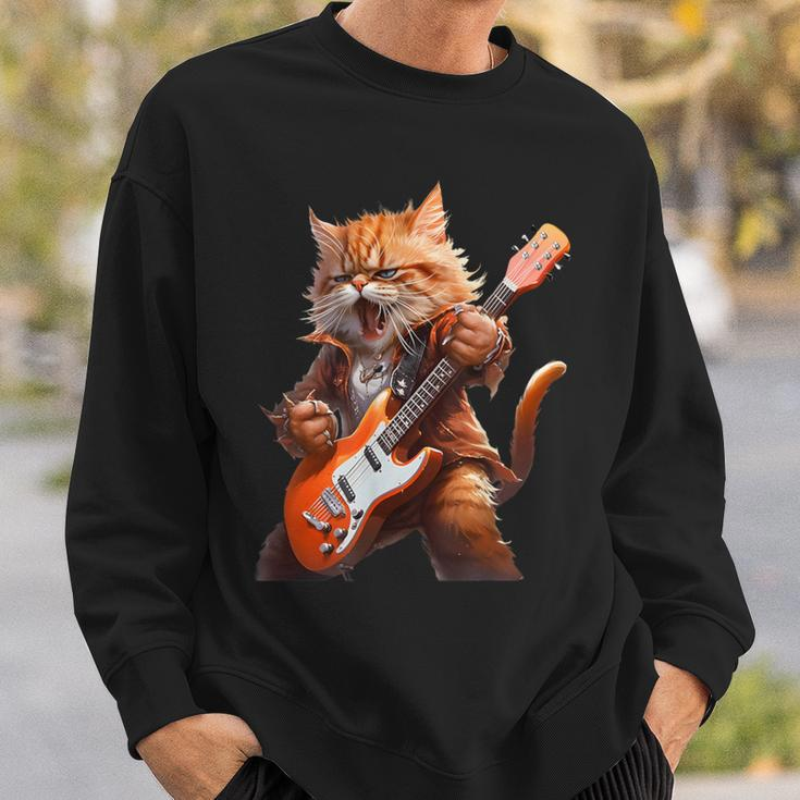 Cute Cat Playing Guitar Cat Lover Graphic Cat Kitten Lover Sweatshirt Gifts for Him