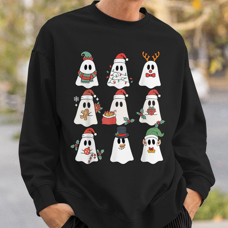 Cute Ghost Spooky Christmas Santa Hat Family Pajama Sweatshirt Gifts for Him