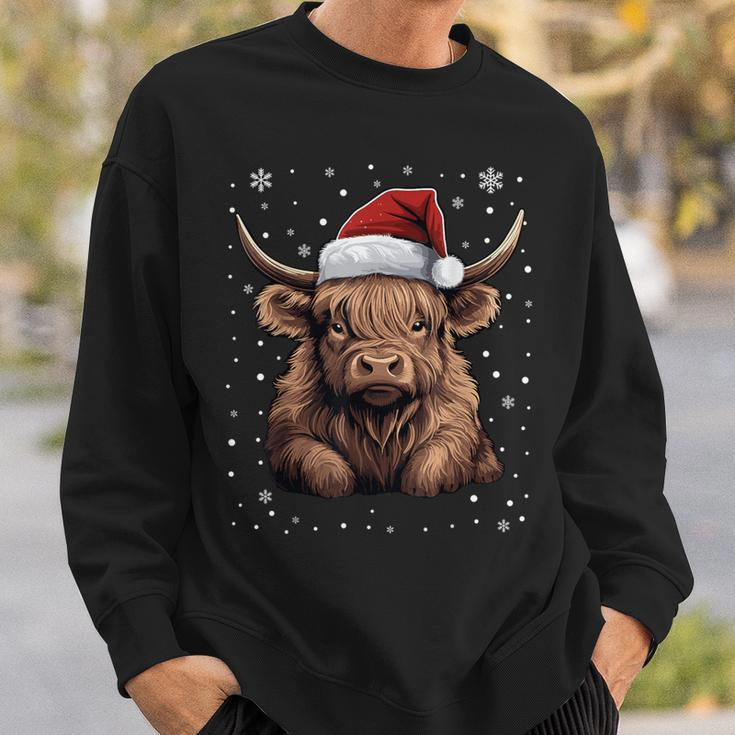 Cute Highland Cow Christmas Santa Hat Xmas Pajama Sweatshirt Gifts for Him