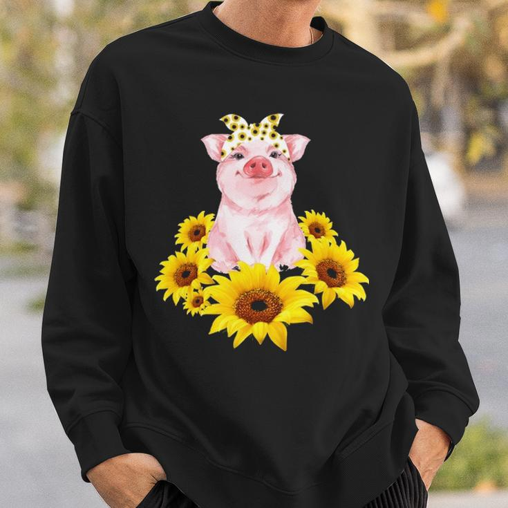 Cute Piggy With Sunflower Tiny Pig With Bandana Sweatshirt Gifts for Him