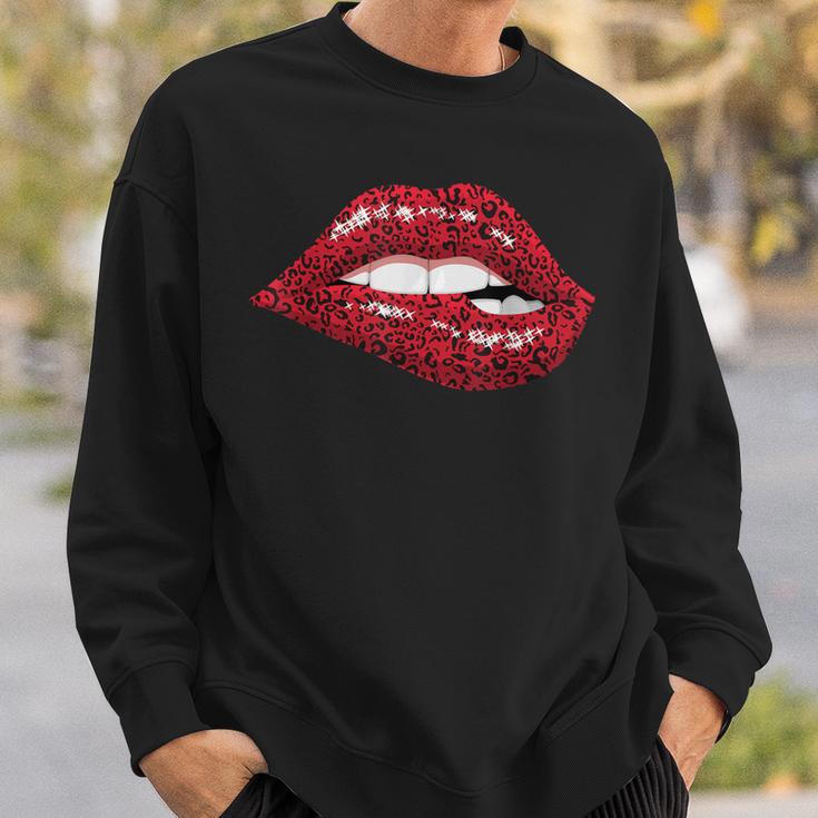 Cute Red Lips Kiss Me Leopard Cheetah Print Sexy Lips Sweatshirt Gifts for Him