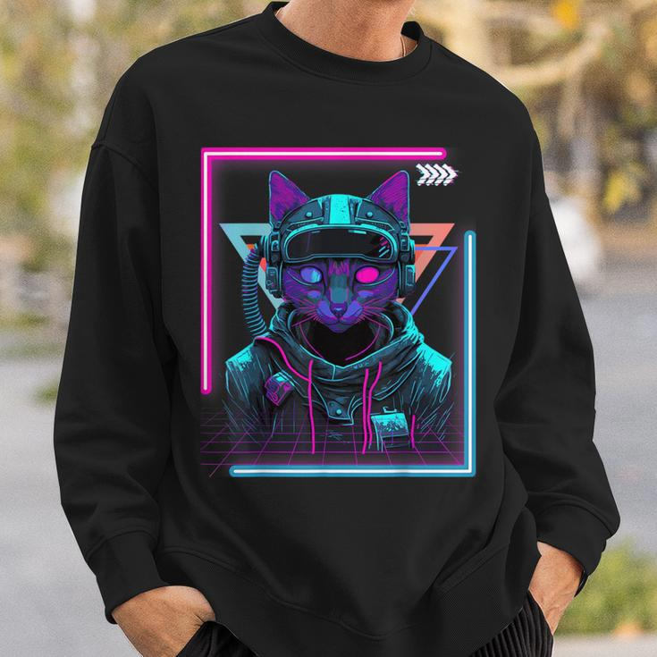 Cyberpunk Cat Kitty Punker Futuristic Cyber Punk Sweatshirt Geschenke für Ihn