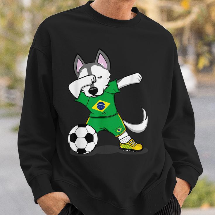 Dabbing Husky Brazil Football Fans Jersey Brazilian Soccer Sweatshirt Gifts for Him