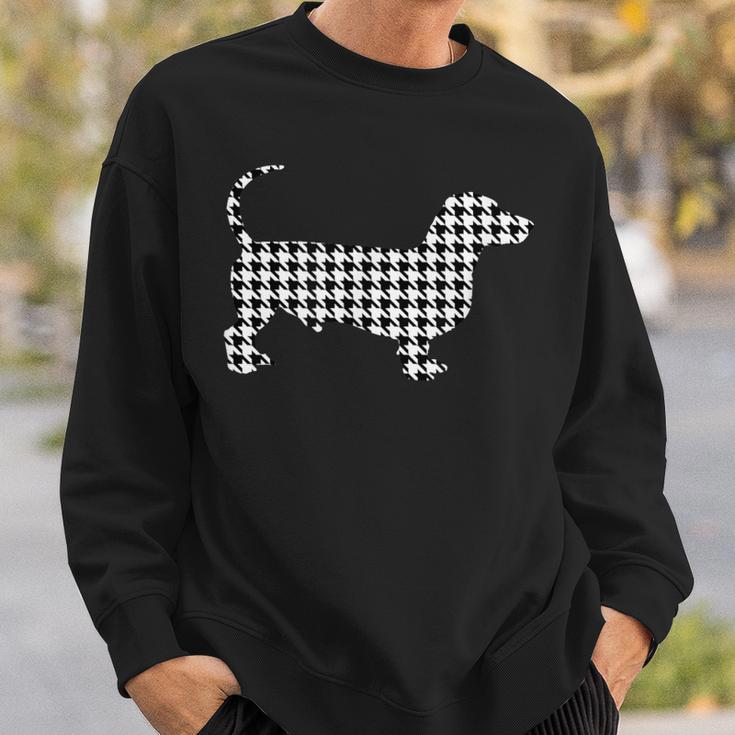 Dachshund Weenie Dog Houndstooth Pattern Black White Sweatshirt Gifts for Him