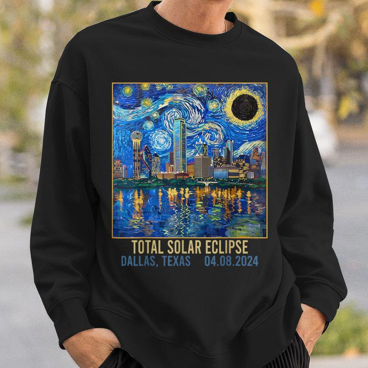 Dallas Texas Skyline Artistic Total Solar Eclipse 2024 Sweatshirt Gifts for Him