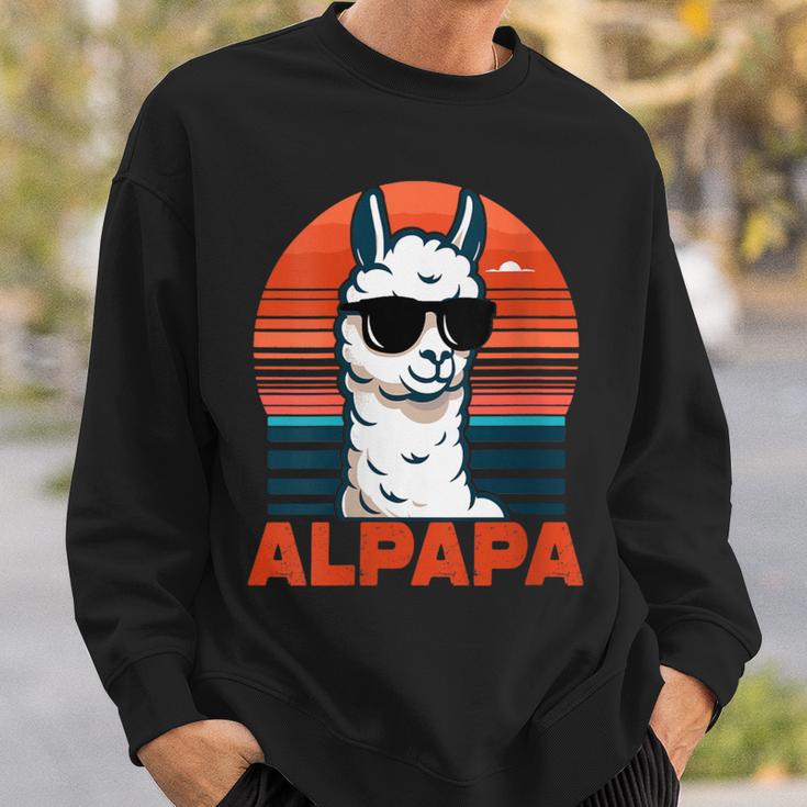 Damen Alpapaatertag Bester Papa Alpaka Alpapa Mit Sonnenbrille Mit-Ausschnitt Sweatshirt Geschenke für Ihn