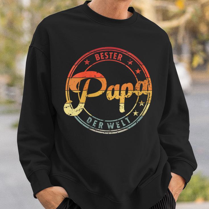 Damen Herren Retrointage Bester Papa Der Welt Mit-Ausschnitt Sweatshirt Geschenke für Ihn