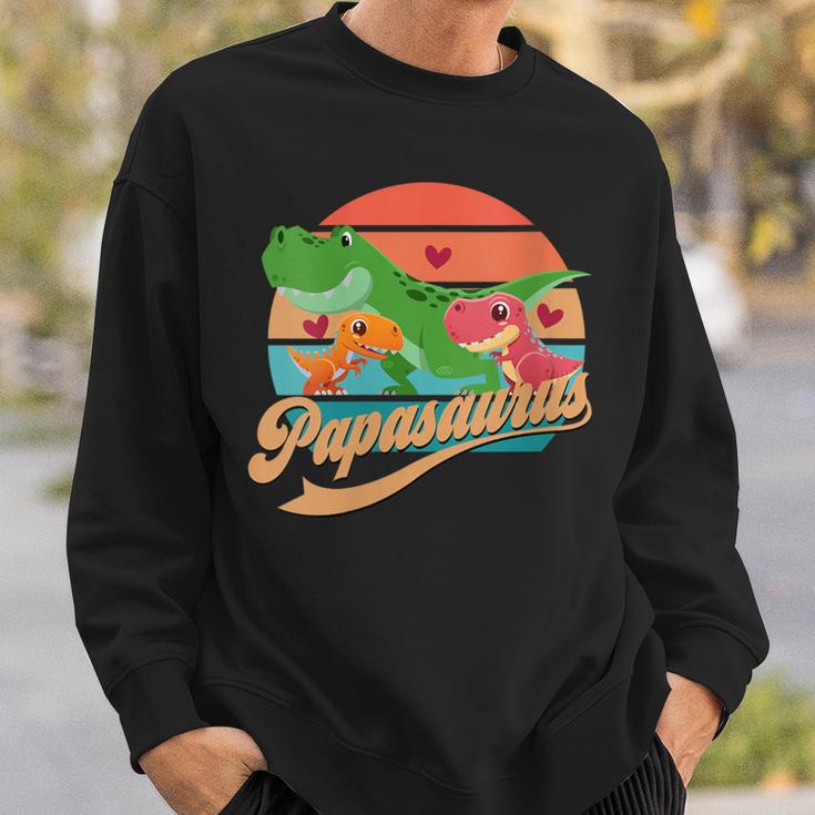 Damen Papasaurus Lustigesater Spruch Papa Dino Mit-Ausschnitt Sweatshirt Geschenke für Ihn