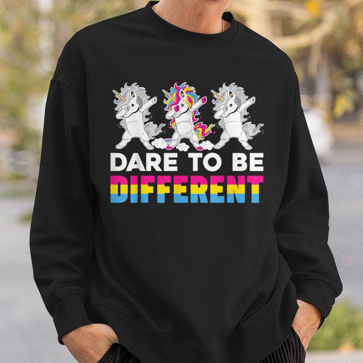 Dare To Be Different Dabbing Unicorn Pansexual Lgbt Pride Sweatshirt Gifts for Him