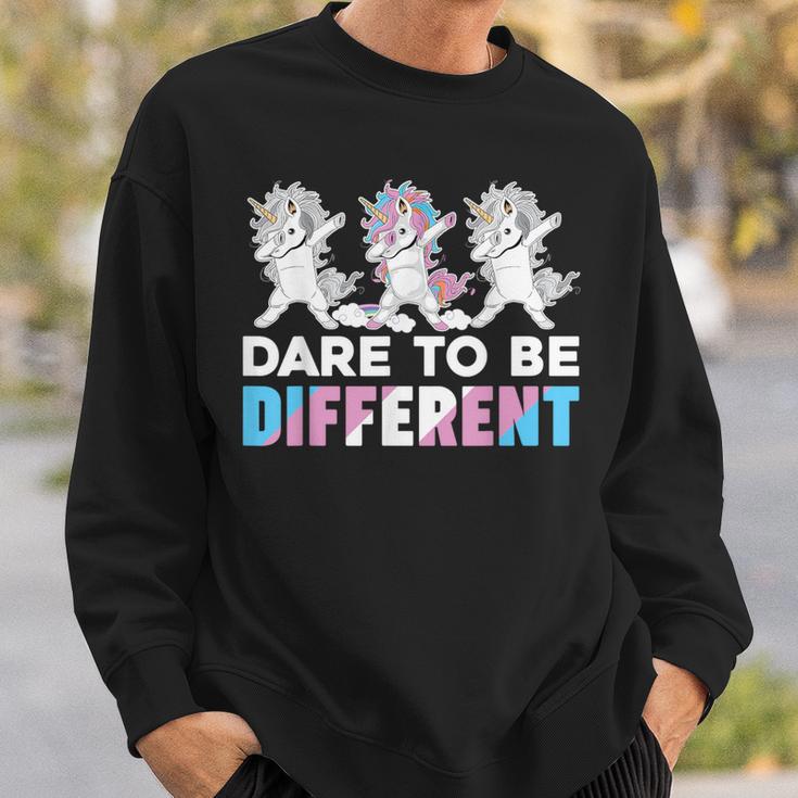 Dare To Be Different Dabbing Unicorn Transgender Lgbt Pride Sweatshirt Gifts for Him