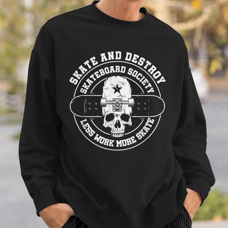 Destroy Skate Skateboard Society Worker Skater Skull Sweatshirt Gifts for Him