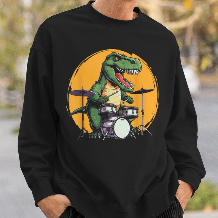 Dinosaurier Schlagzeuger Sweatshirt, Lustiges T-Rex Musik Motiv Geschenke für Ihn
