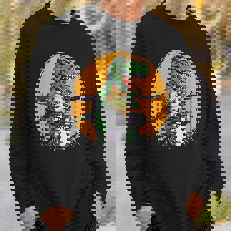 Dinosaurier Schlagzeuger Sweatshirt, Lustiges T-Rex Musik Motiv Geschenke für Ihn