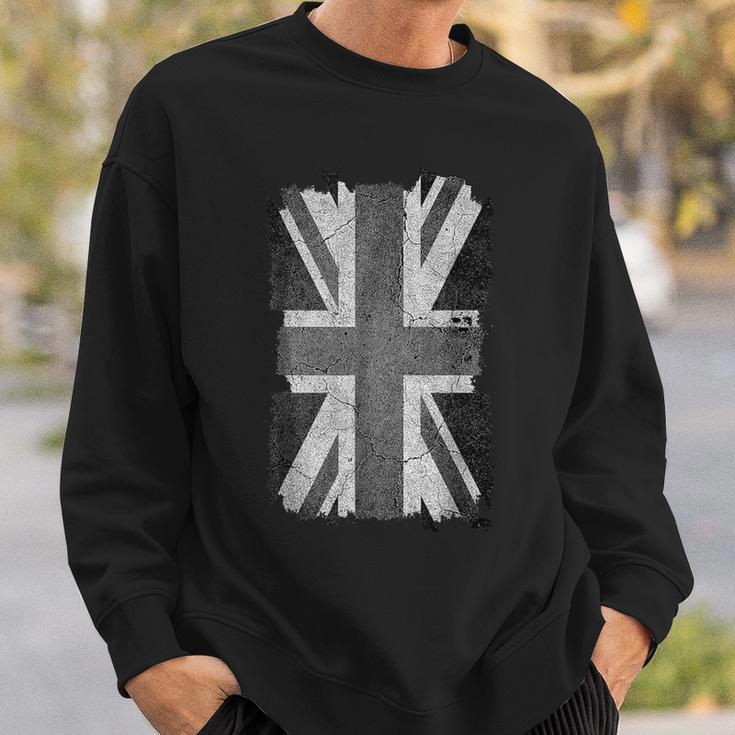 Distressed Union Jack Uk Flag In Black And White Vintage Sweatshirt Gifts for Him