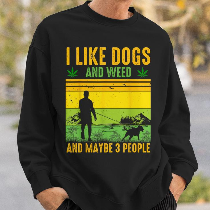 I Like Dogs And Weed And Maybe 3 People Vintage Stoner Sweatshirt Gifts for Him