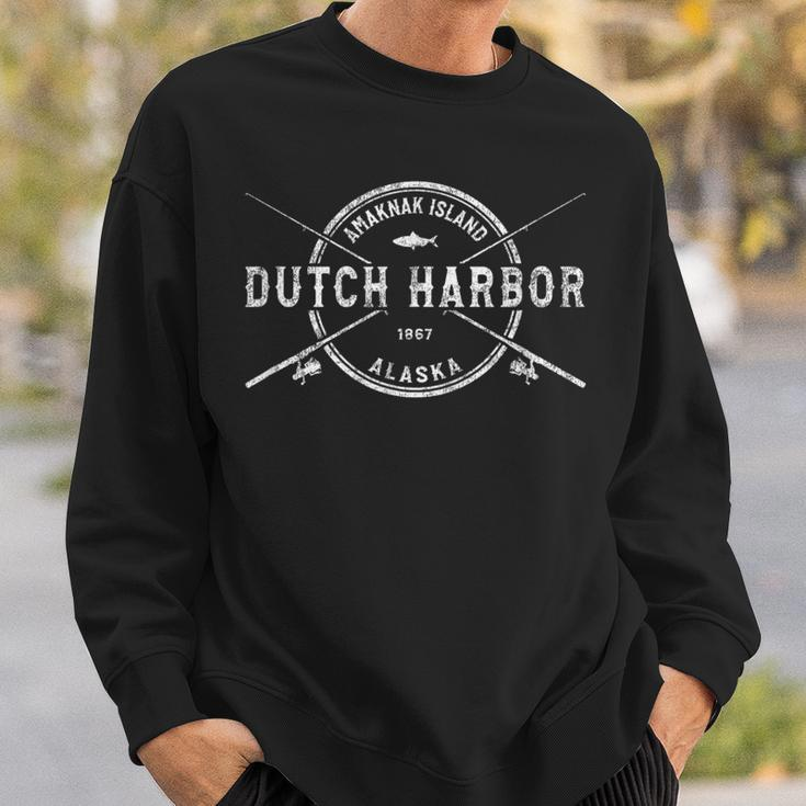 Dutch Harbor Ak Vintage Crossed Fishing Rods Sweatshirt Gifts for Him
