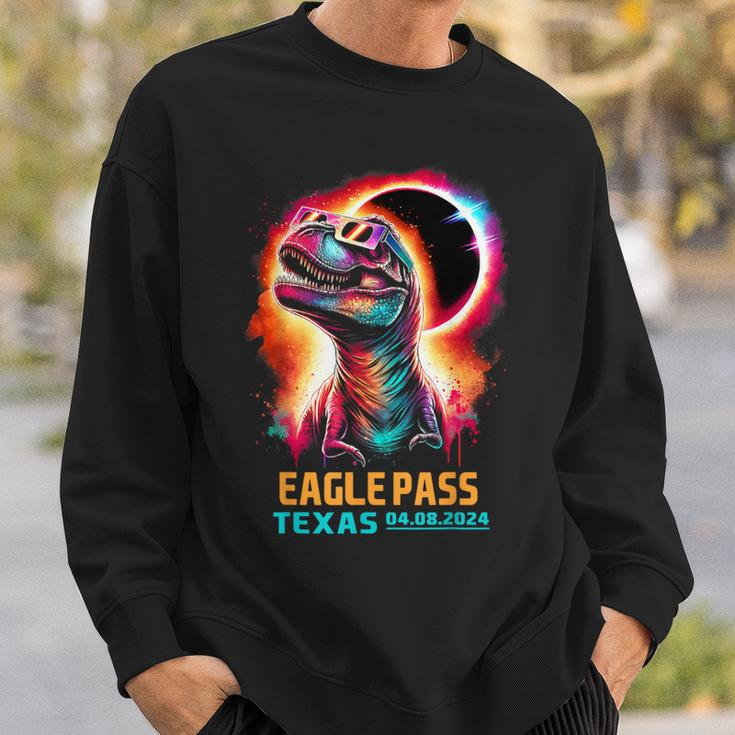 Eagle Pass Texas Total Solar Eclipse 2024Rex Dinosaur Sweatshirt Gifts for Him