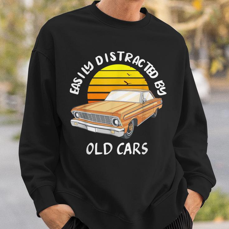 Easily Distracted By Old Cars Classic Car Lover Sunset Sweatshirt Gifts for Him