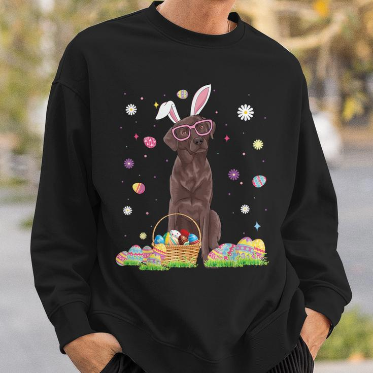 Easter Cute Chocolate Labrador Dog Lover Bunny Eggs Easter Sweatshirt Gifts for Him