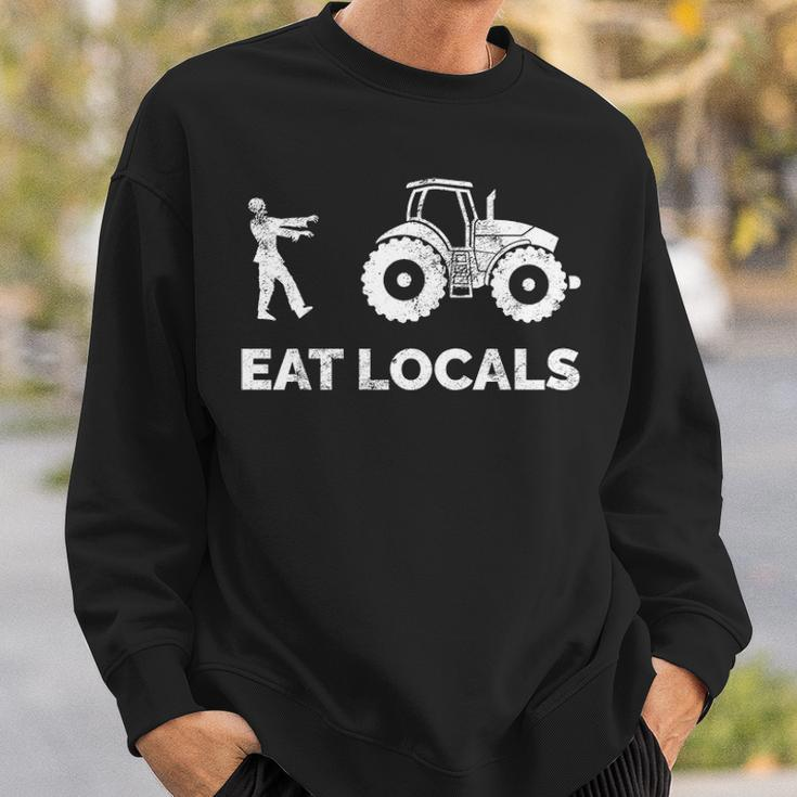 Eat Locals Zombie Chasing Farmer Tractor Sweatshirt Gifts for Him
