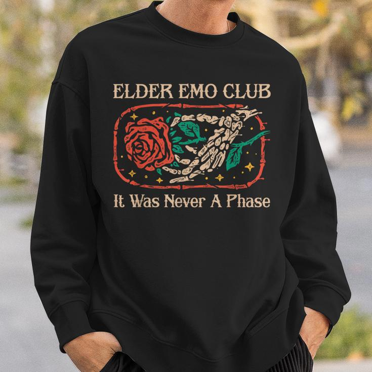 Elder Emo Club It Was Never A Phase Skeleton And Rose Quote Sweatshirt Gifts for Him