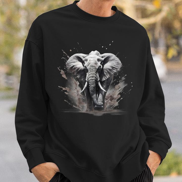 Elefant Zeichnung Tierdruck Splash Wildlife Natur Motiv Sweatshirt Geschenke für Ihn