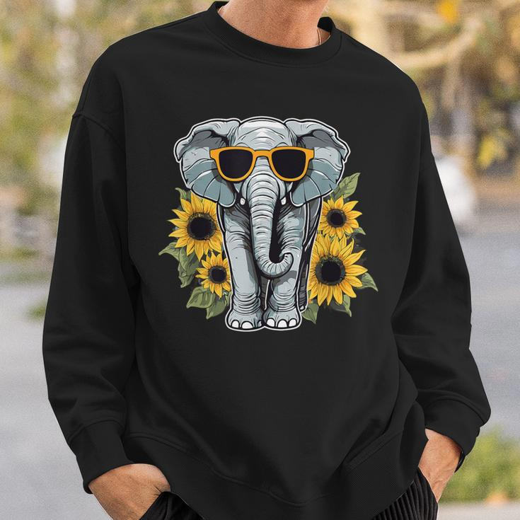 Elephant With Sunglasses And Sunflowers Sweatshirt Gifts for Him