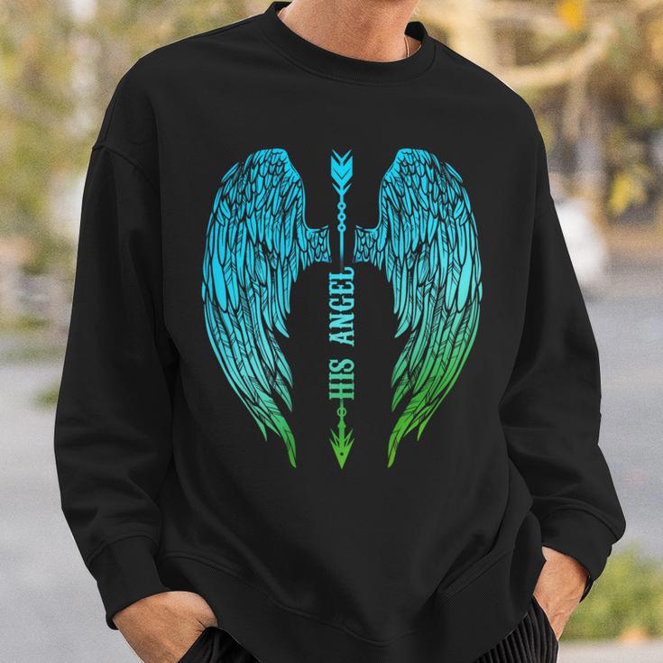 Engelsflügel Herren Sweatshirt Schwarz His Angel Aufschrift, Geschenk für Ihn Geschenke für Ihn