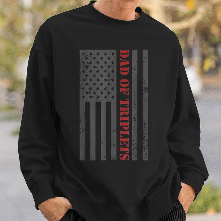 Fathers Day Triplet Dad American Flag Dad Of Triplets Sweatshirt Gifts for Him