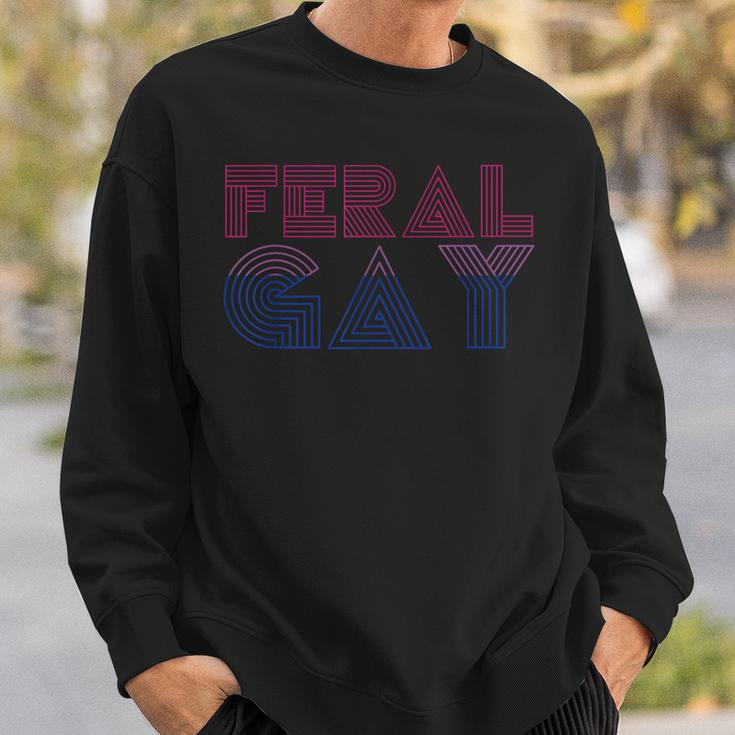 Feral Gay Lgbt Gay Bi Pan Trans Pride Meme Bisexual Flag Sweatshirt Gifts for Him