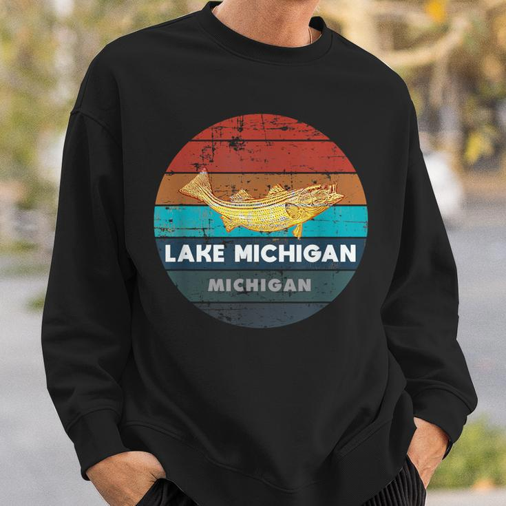 Flying Fishing Bass Salmon Fish Trout Lake Michigan Retro Sweatshirt Gifts for Him