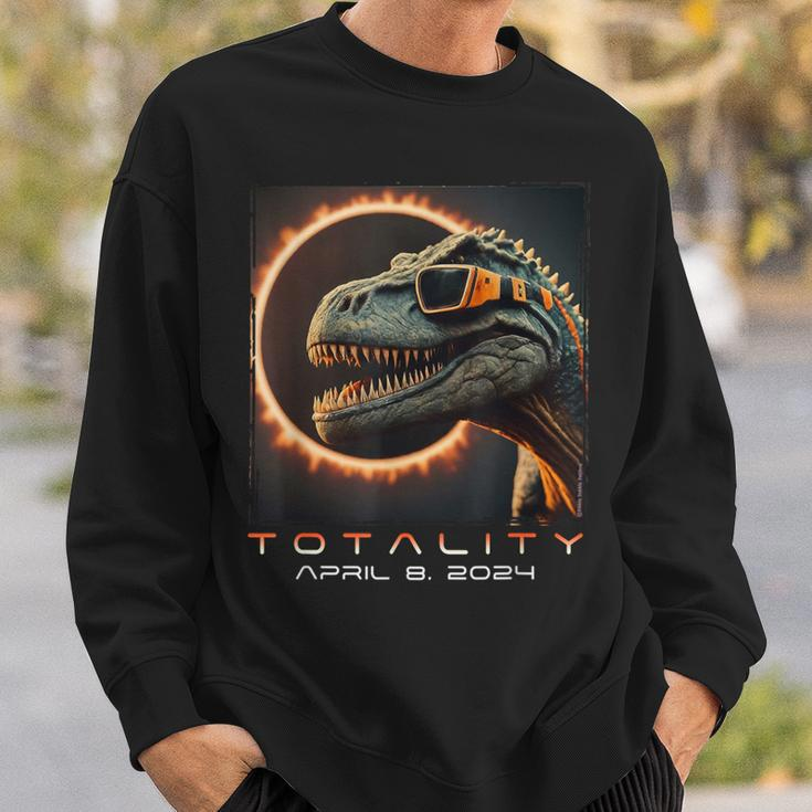 Fun Dinosaur T-Rex Totality April 8 2024 Total Solar Eclipse Sweatshirt Gifts for Him