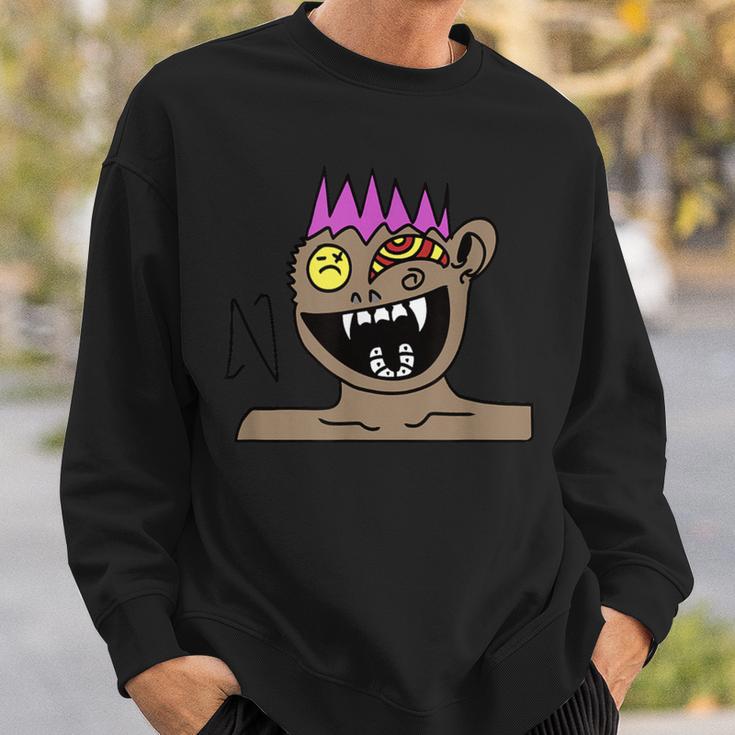 Funky Monster Gesicht Sweatshirt Schwarz mit Farbakzenten Geschenke für Ihn