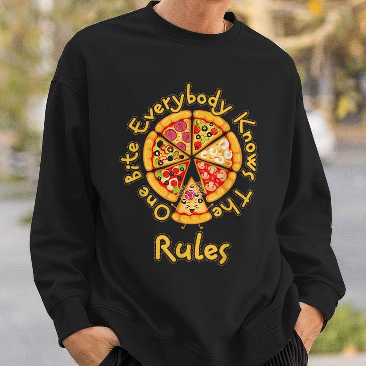 1 One Bite Everybody Knows Rules Pizza Food Lover Sweatshirt Gifts for Him