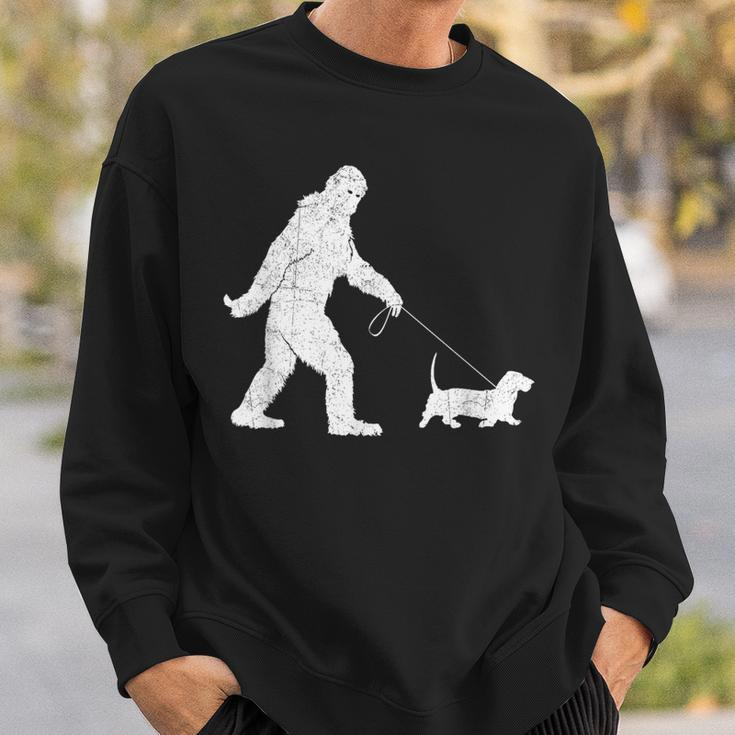 Bigfoot Sasquatch Walking Basset Hound Dog Lovers Sweatshirt Gifts for Him