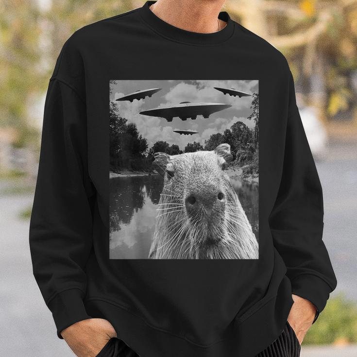 Graphic Capybara Selfie With Ufos Weird Sweatshirt Gifts for Him