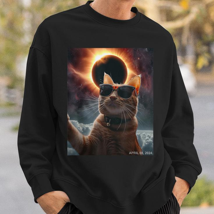 Cat Taking A Selfie With Solar Eclipse 2024 Glasses Sweatshirt Gifts for Him