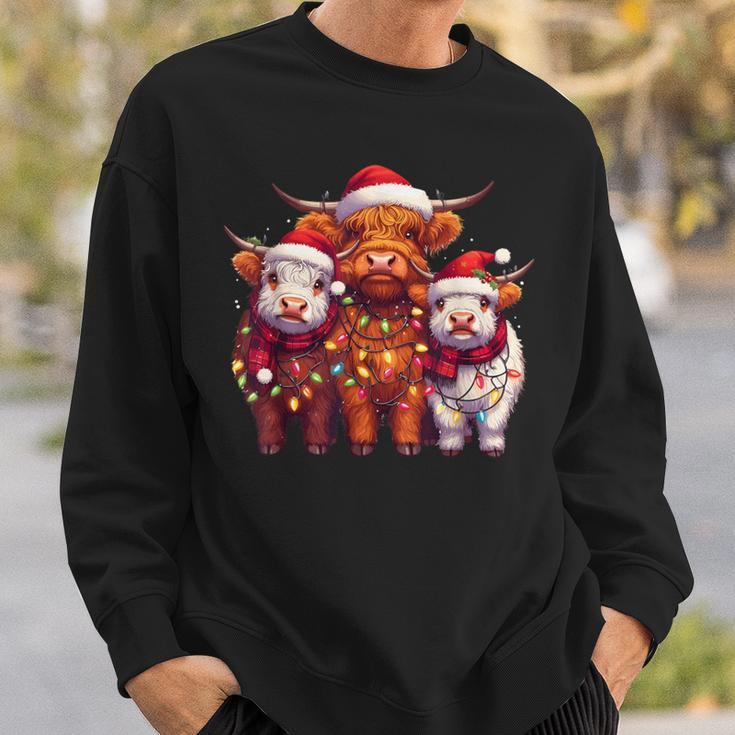Christmas Cows Wearing Xmas Hat Light Cows Lover Farm Sweatshirt Gifts for Him