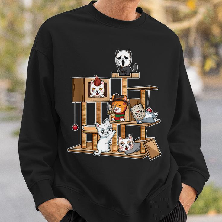Horror Movie Kitten Playing On Cat Tree Sweatshirt Gifts for Him