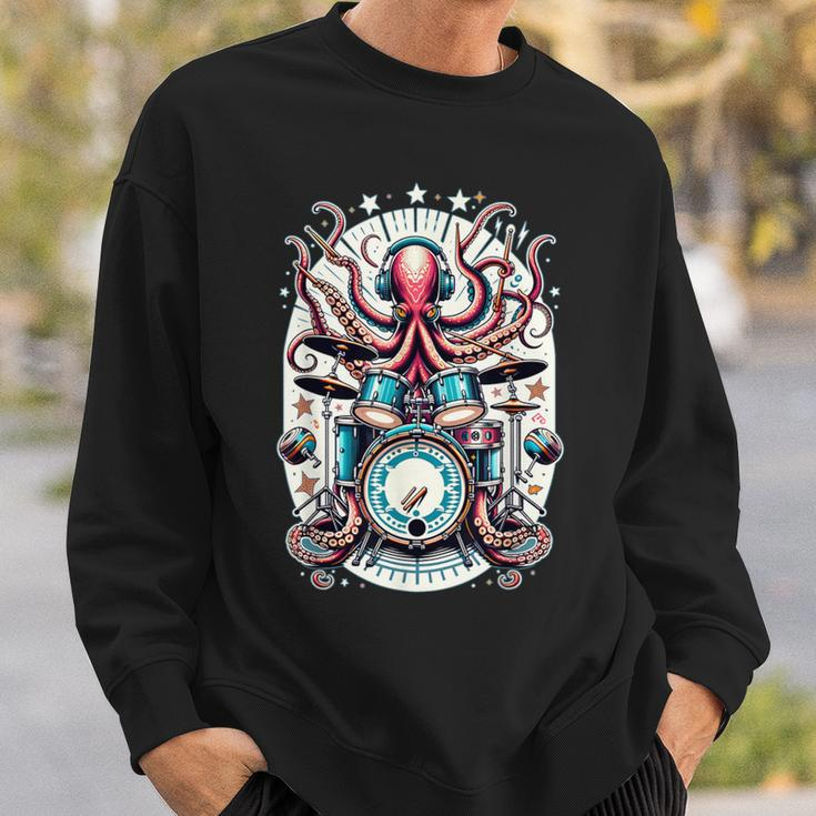 Octopus Playing Drums Drummer Music Lover Percussions Sweatshirt Gifts for Him