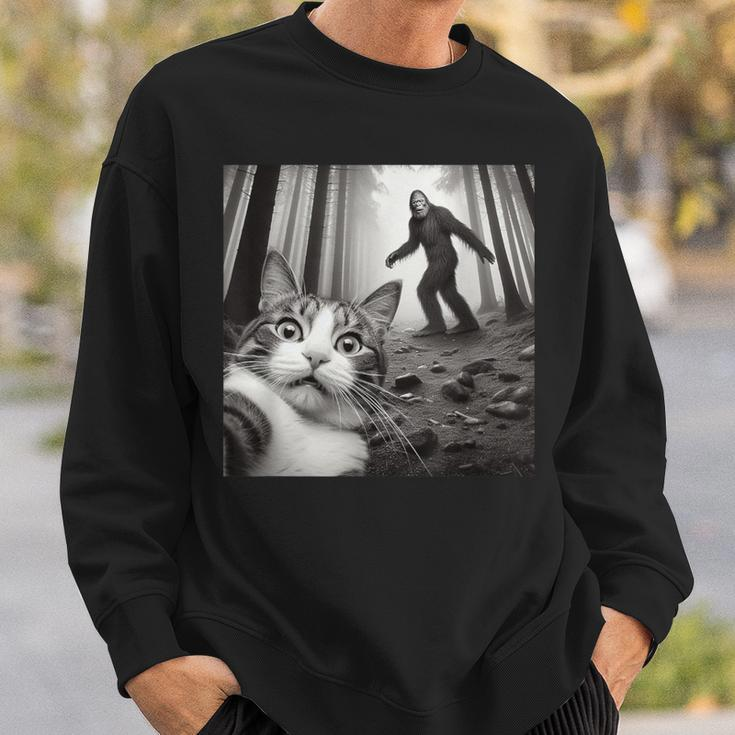 Surprised Scared Cat Selfie With Sasquatsch Bigfoot Sweatshirt Gifts for Him