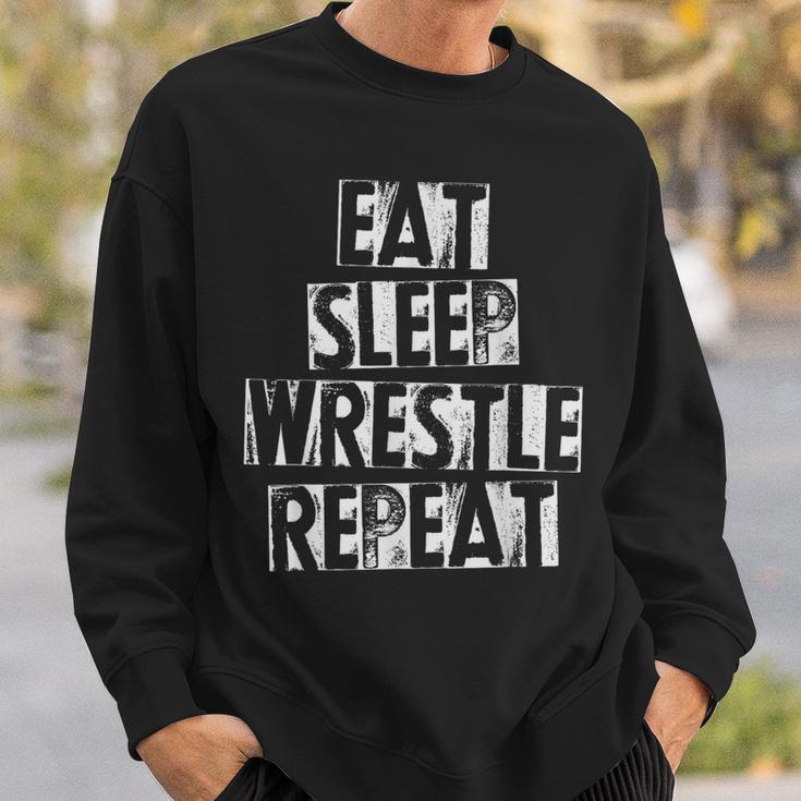 Vintage Wrestler Wrestling Eat Sleep Wrestle Repeat Sweatshirt Gifts for Him