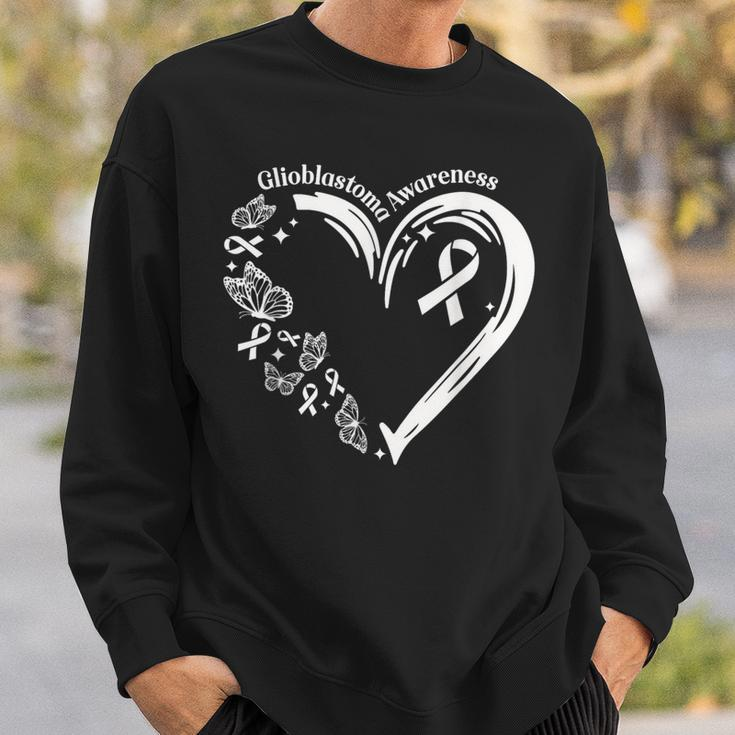 Glioblastoma I Wear Grey For Glioblastoma Awareness Heart Sweatshirt Gifts for Him