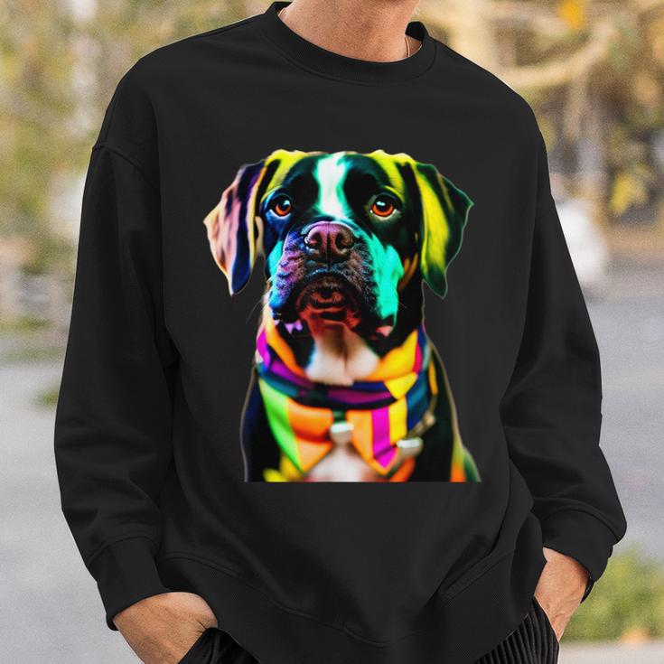 Glow In Style Black Dog Elegance With Colorful Flair Bright Sweatshirt Gifts for Him