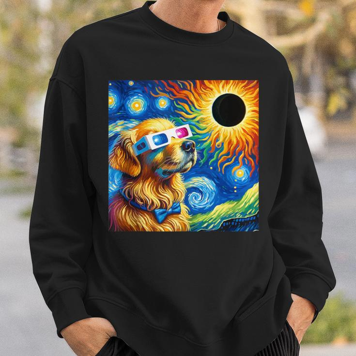 Golden Retriever Solar Eclipse 2024 Van Gogh Starry Night Sweatshirt Gifts for Him