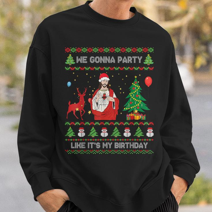 We Gonna Party Like It's My Birthday Jesus Ugly Christmas Sweatshirt Gifts for Him