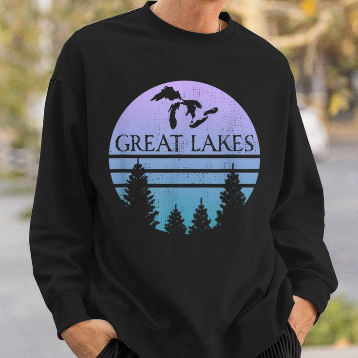 Great Lakes Of Michigan Lakes Silhouette Trees Sweatshirt Gifts for Him